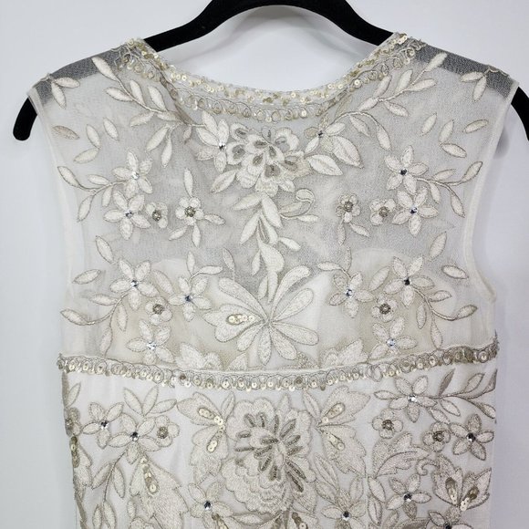 SUE WONG Nocturne White beaded embellished knee length dress womens size 4 - Picture 13 of 16